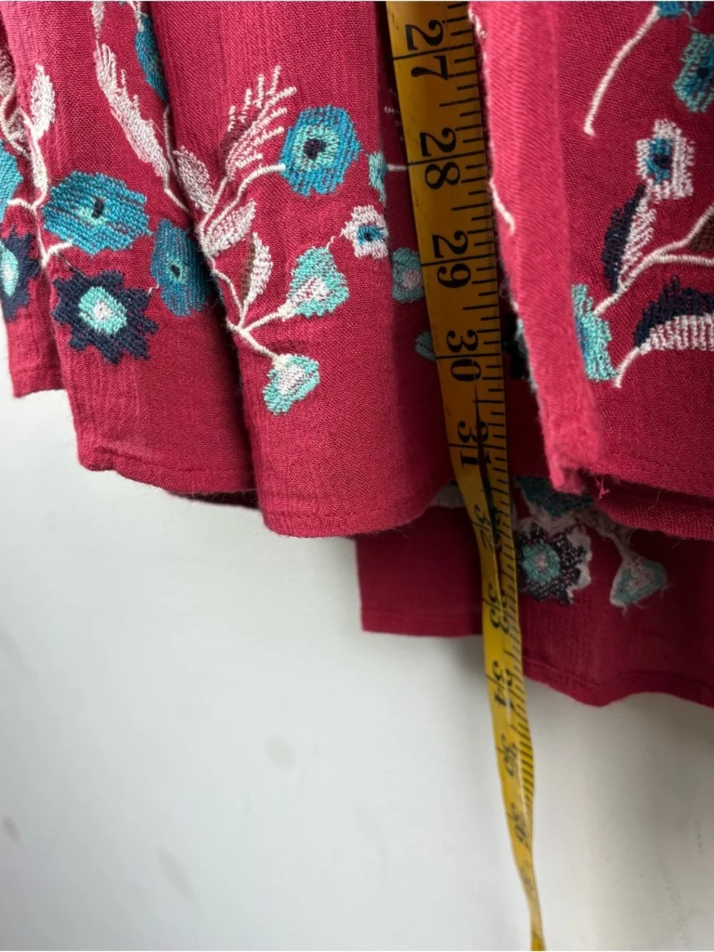 Free People Te Amo Floral Boho Mini Dress $148 Red XS Babydoll Embroidered Bell - Picture 8 of 10